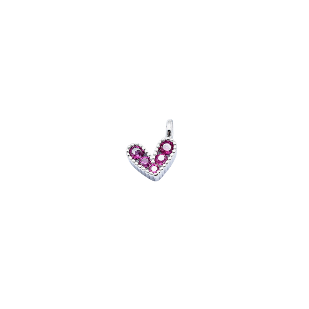 Silver Pink Stone Heart Charm
