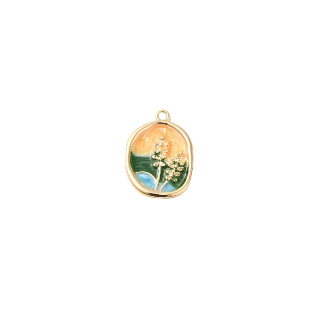 Gold Floral Portrait Pendant Charm