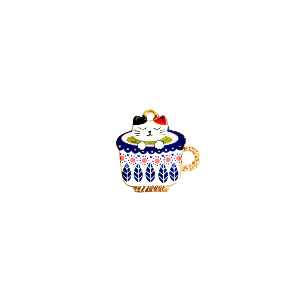 Gold Tea Cup with Kitten Charm