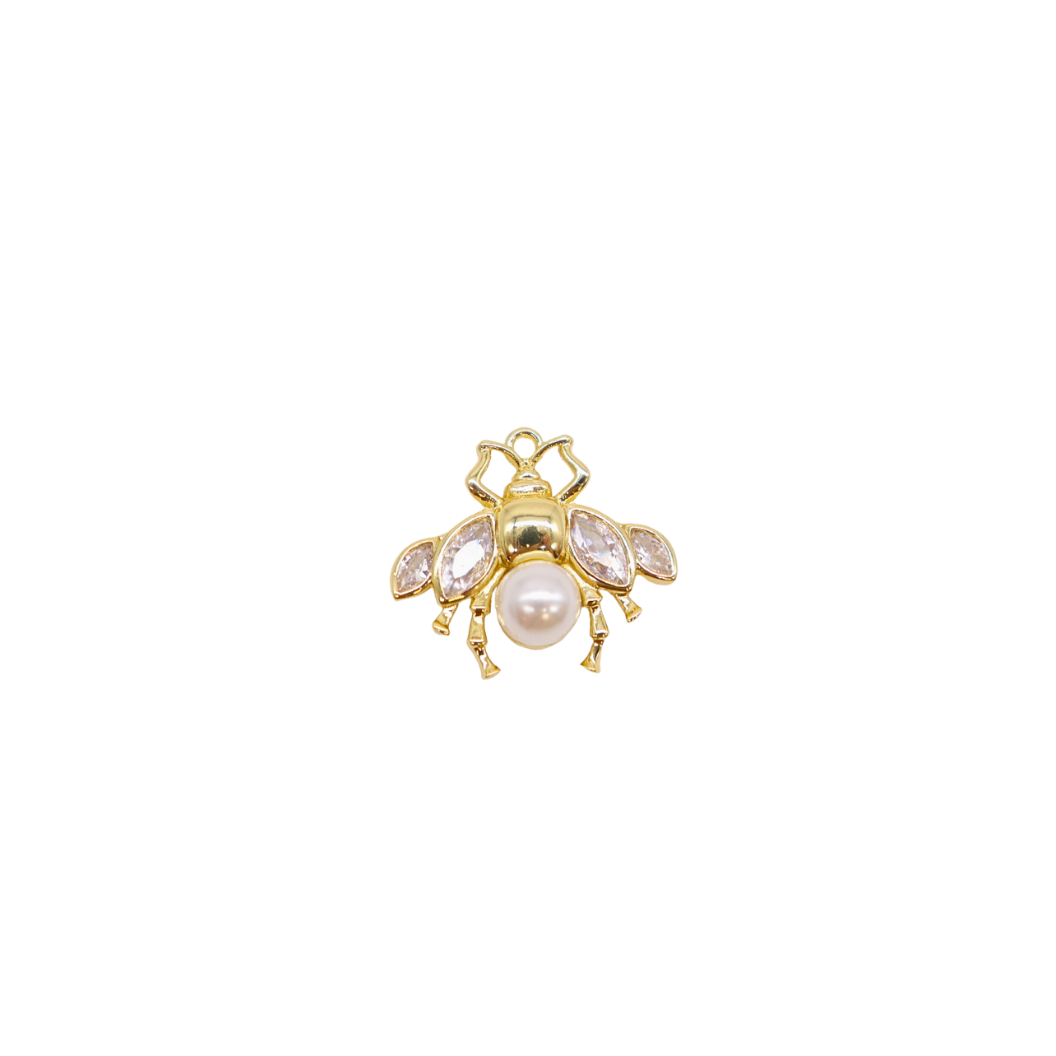 Gold Pearl Glass Bee Charm