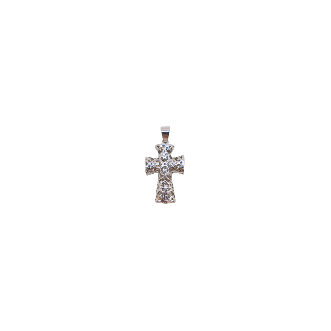 Silver Carved Cross Charm