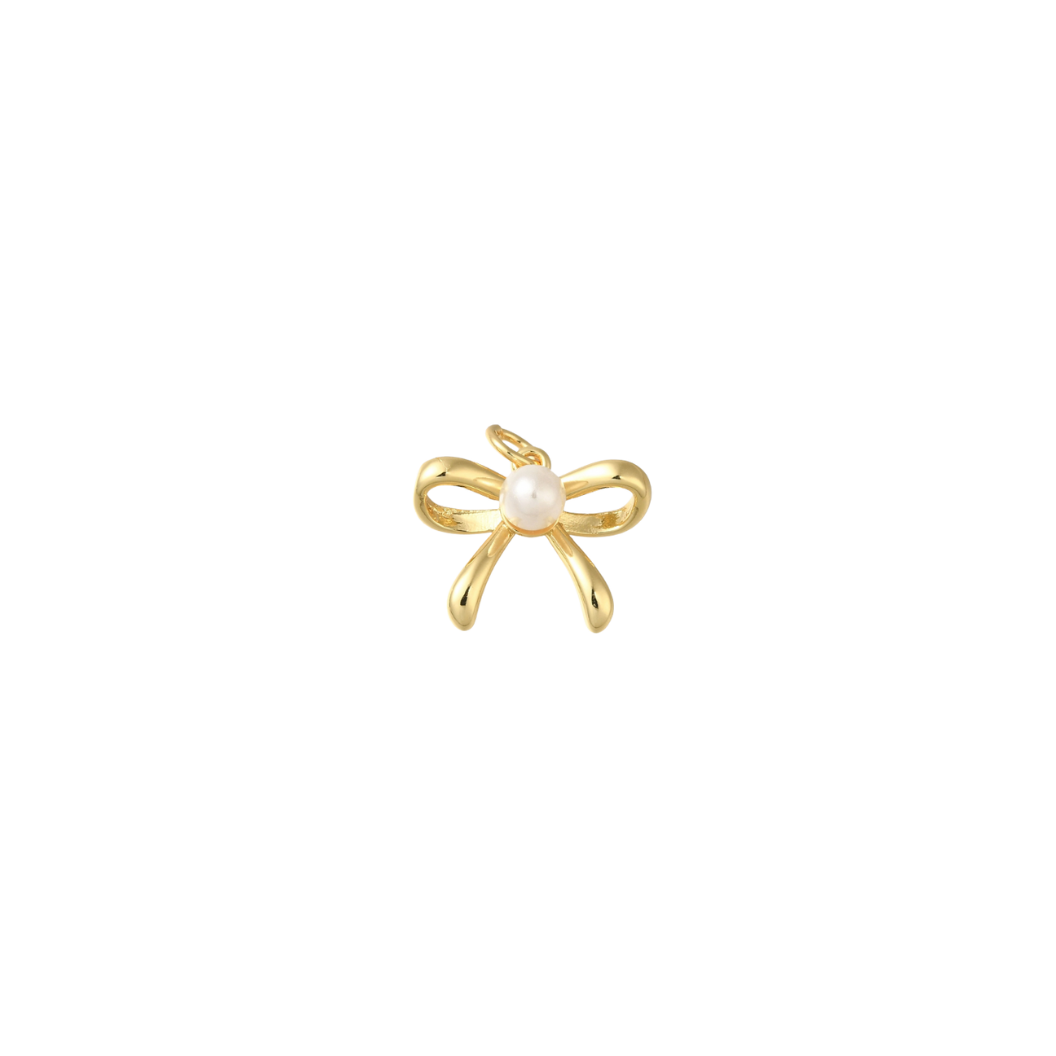 Gold Bow with Pearl Knot Charm