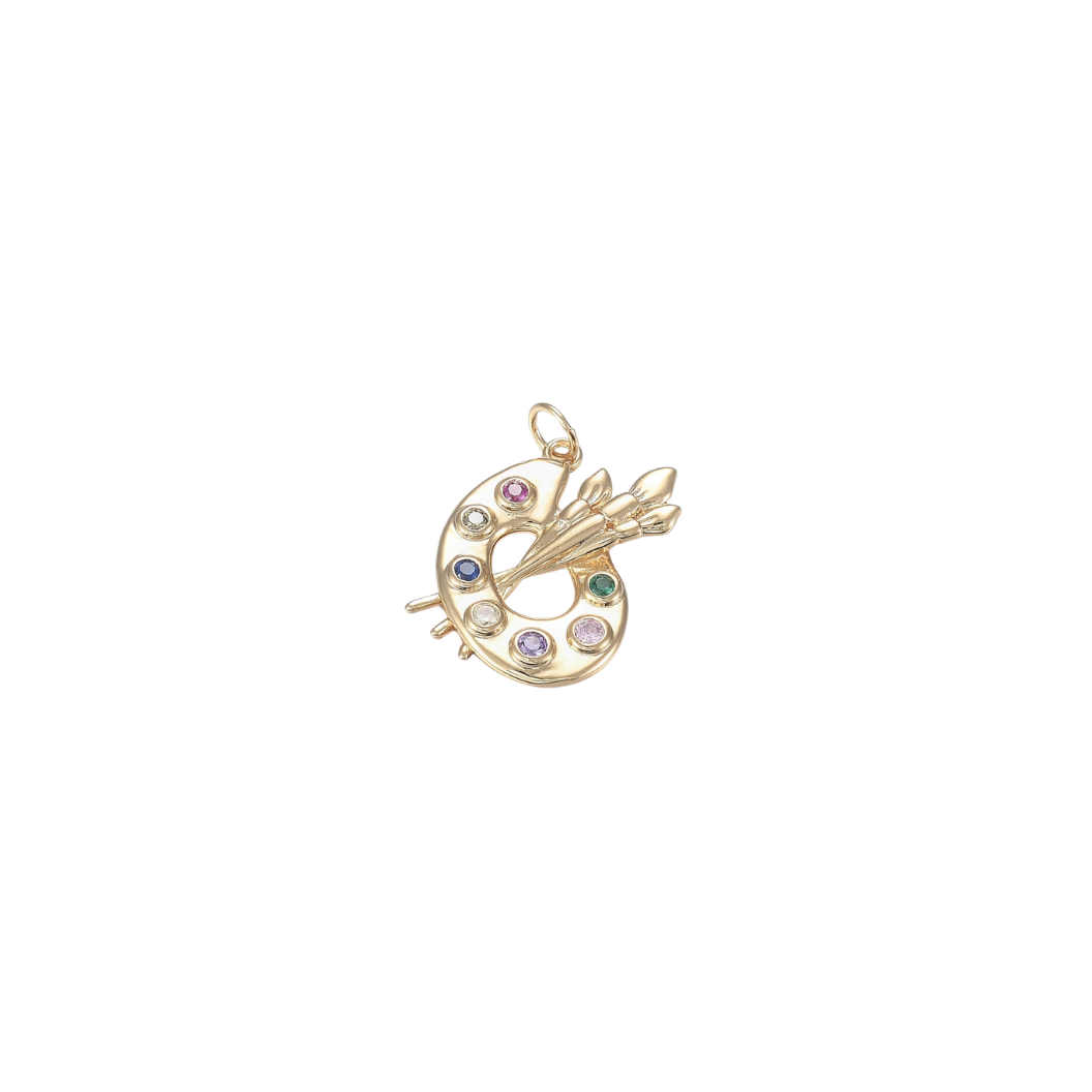 Gold and Cubic Zirconia Artist Palette Charm