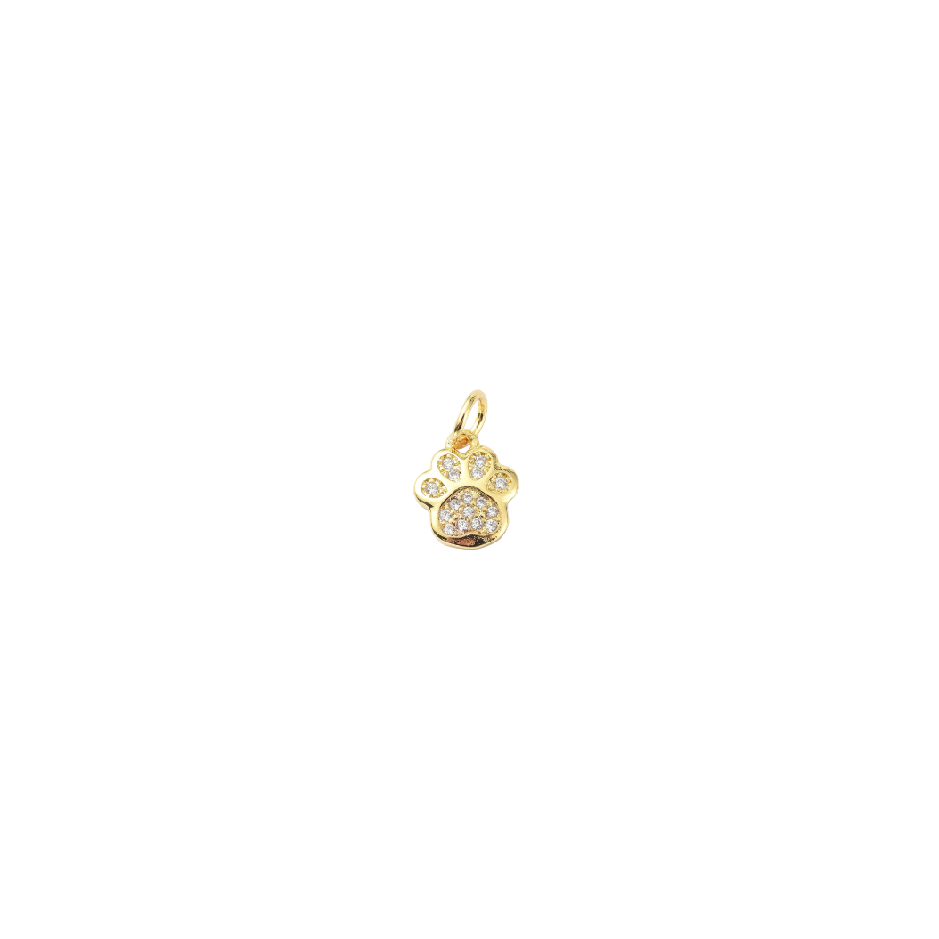 Gold Cubic Zirconia Paw Print Charm