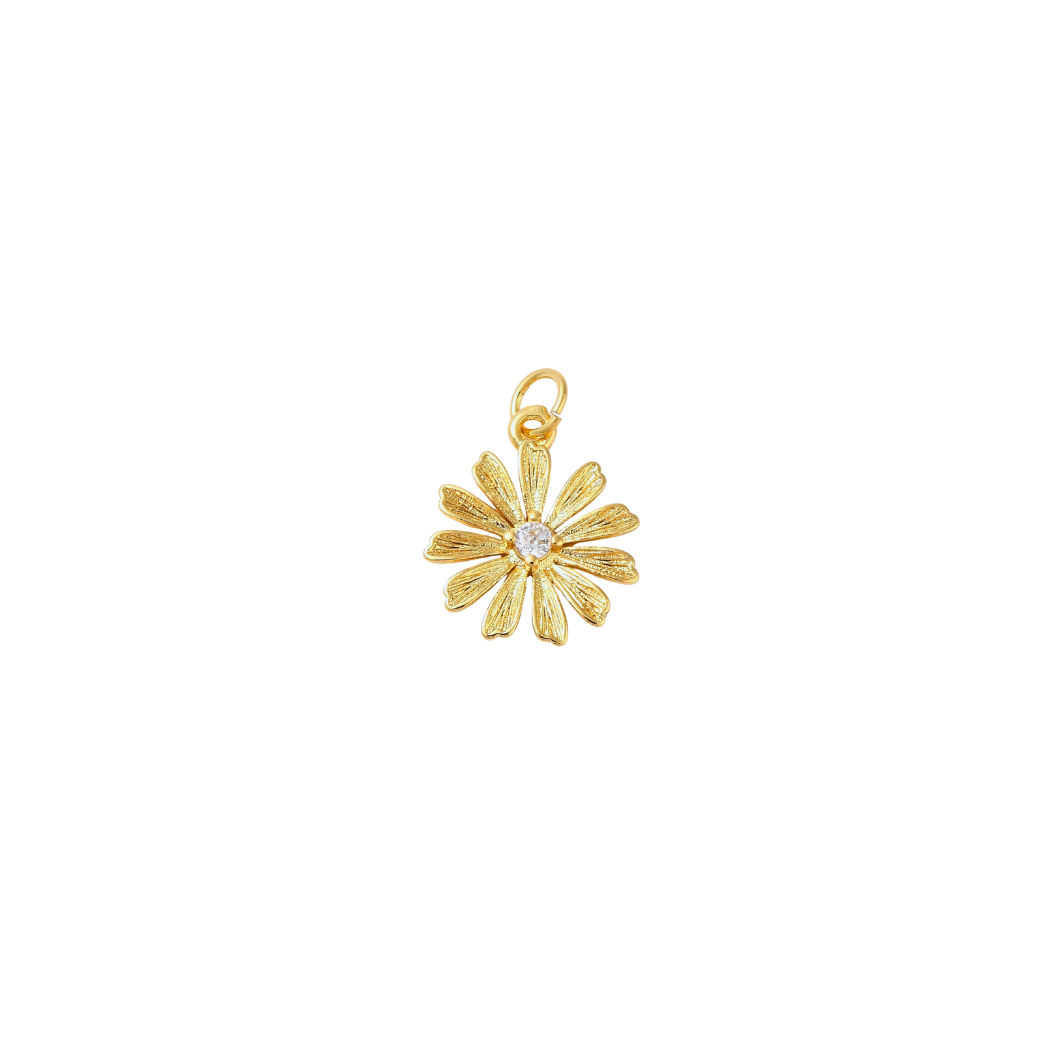 Gold Flower with Rhinestone Charm