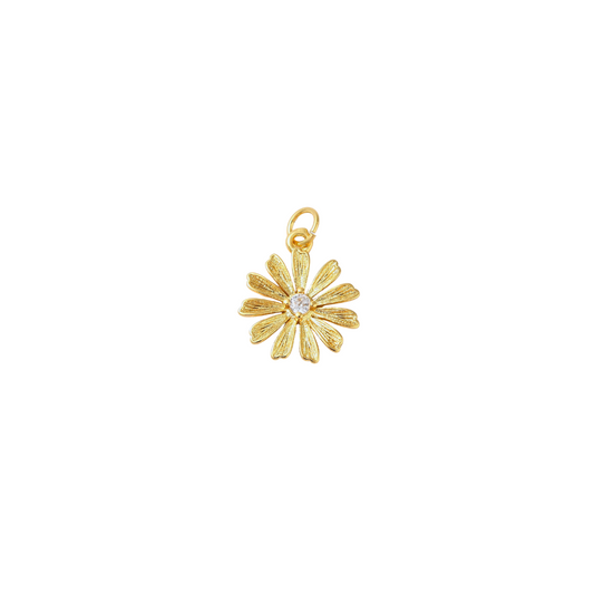 Gold Flower Charm with Rhinestone Center
