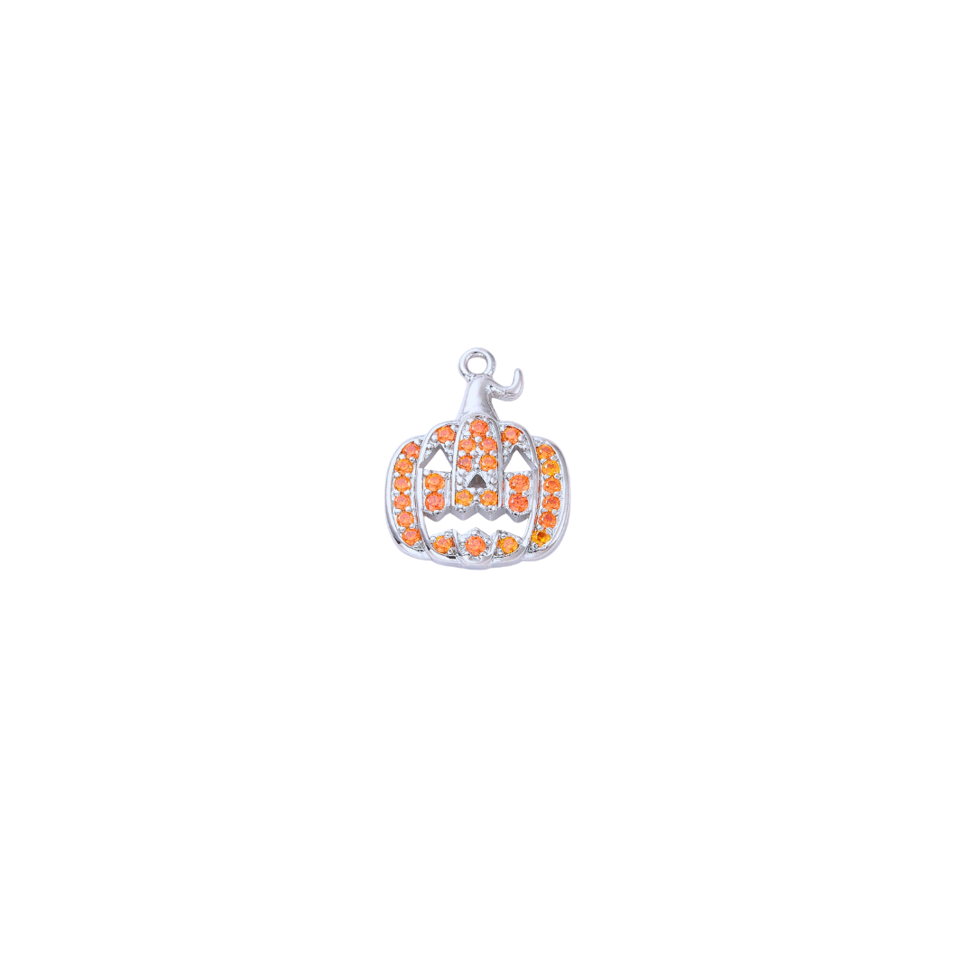 Silver and Orange Rhinestone Jack-o-Lantern Charm