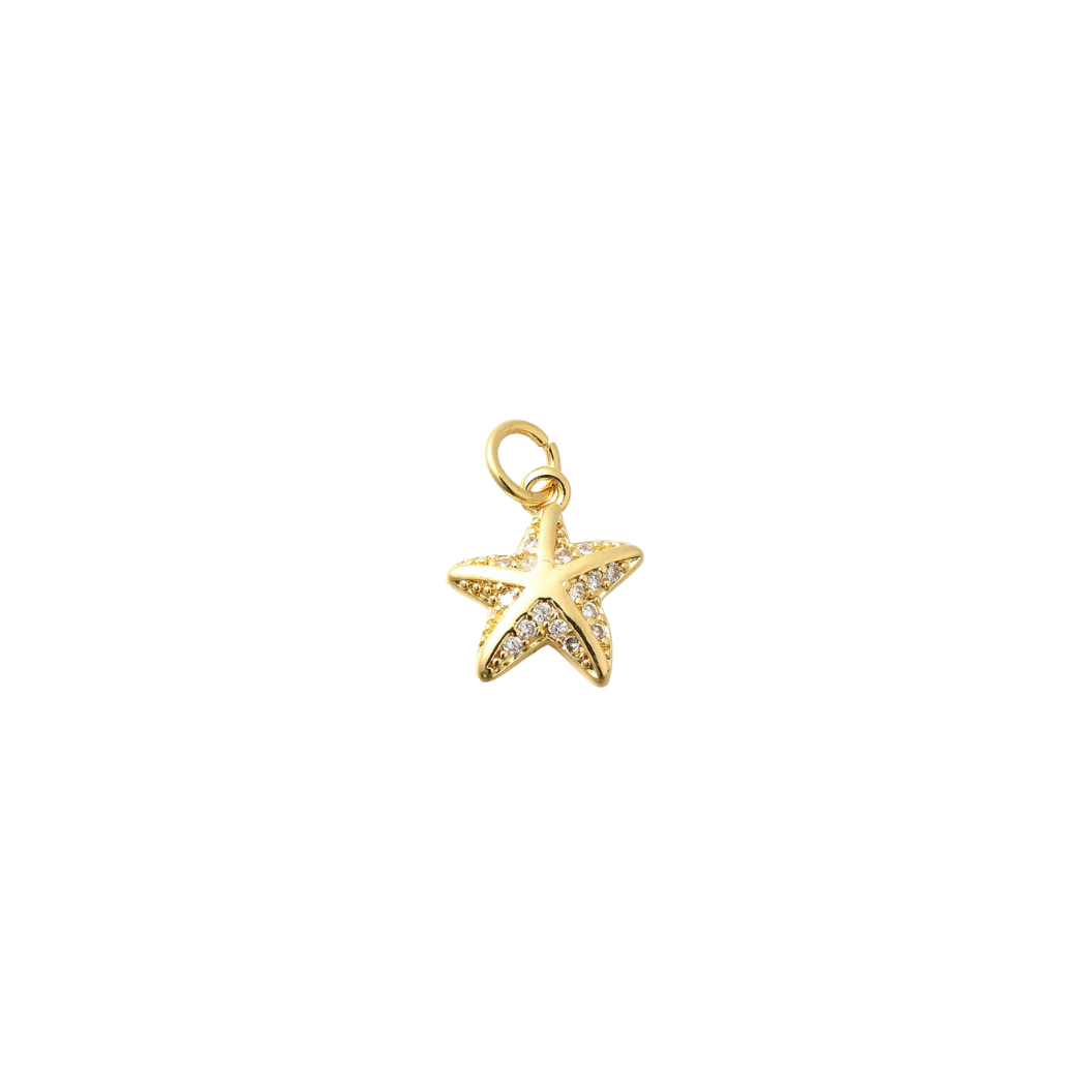 Gold Starfish with Cubic Zirconia Charm