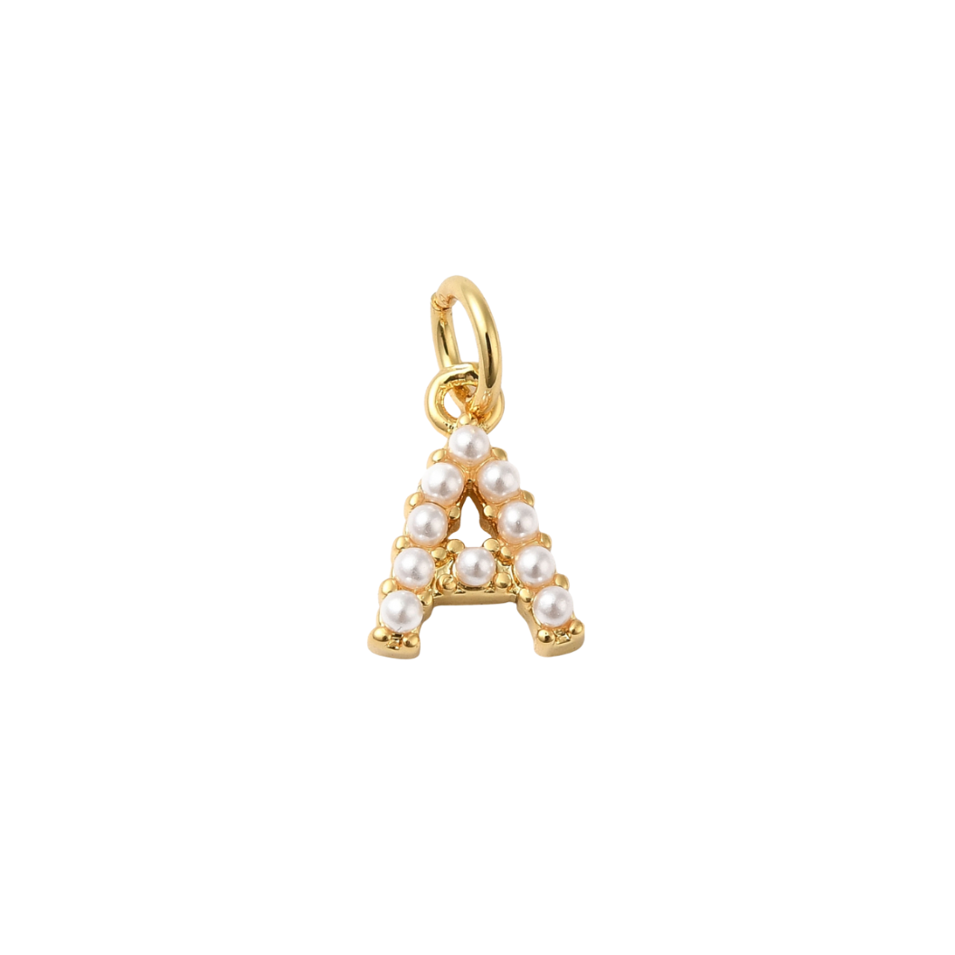 Front view of the Gold Large Pearl Initial Letter | Alphabet Charm