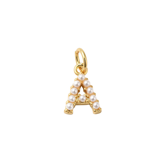 Front view of the Gold Large Pearl Initial Letter | Alphabet Charm