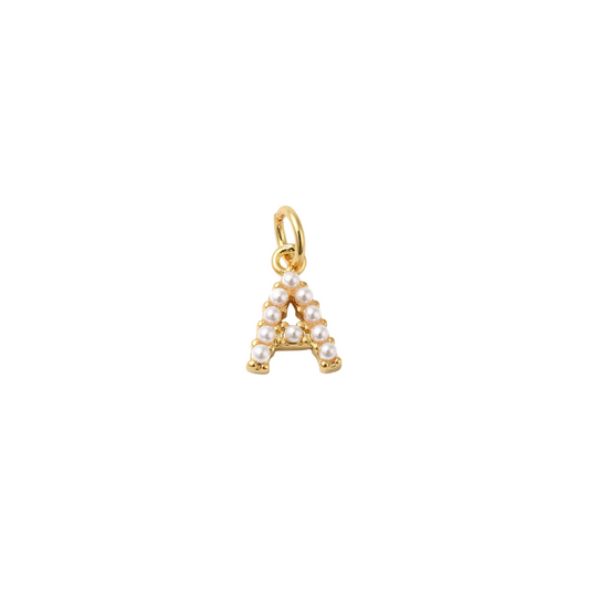 Front of the Gold Micro Pearl Initial Letter | Alphabet Charm | A