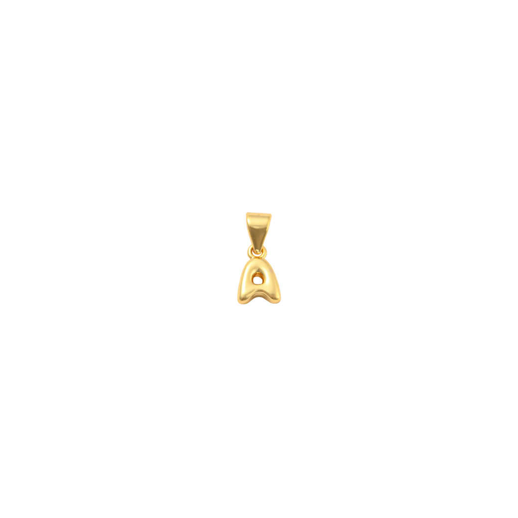 Front view of the Gold 18K Mini Bubble Initial Letter | Alphabet Charm | Letter A