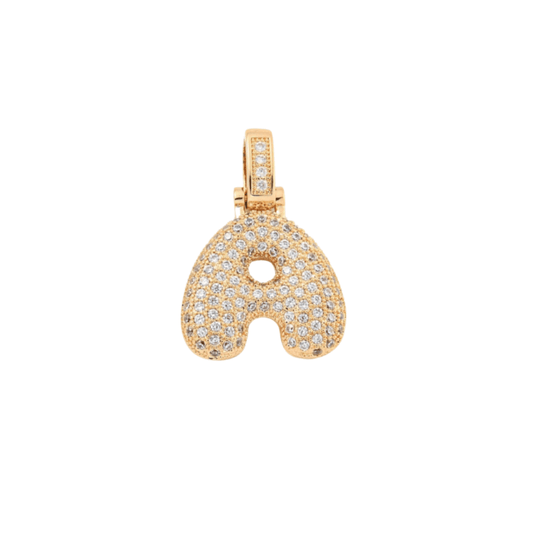 Front view of the Light Gold Rhinestone Bubble Letter Charm