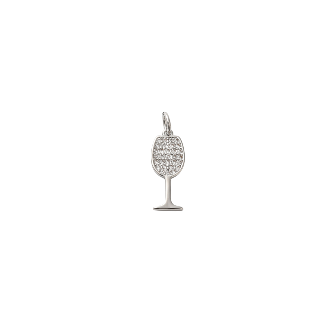 Transparent view of the Silver Cubic Zirconia Wine Glass Charm