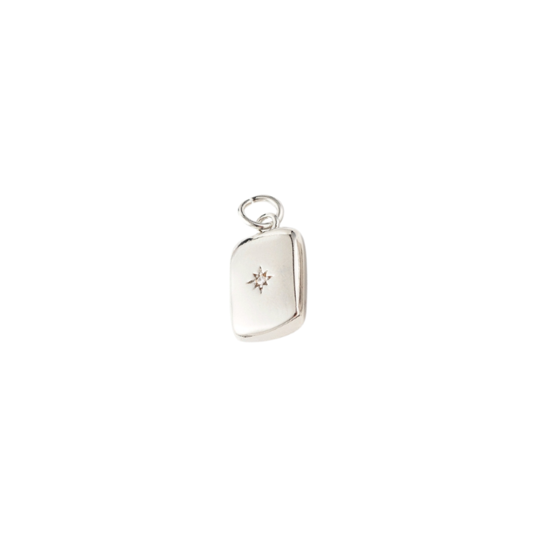 Silver Star Embossed Rectangle Charm