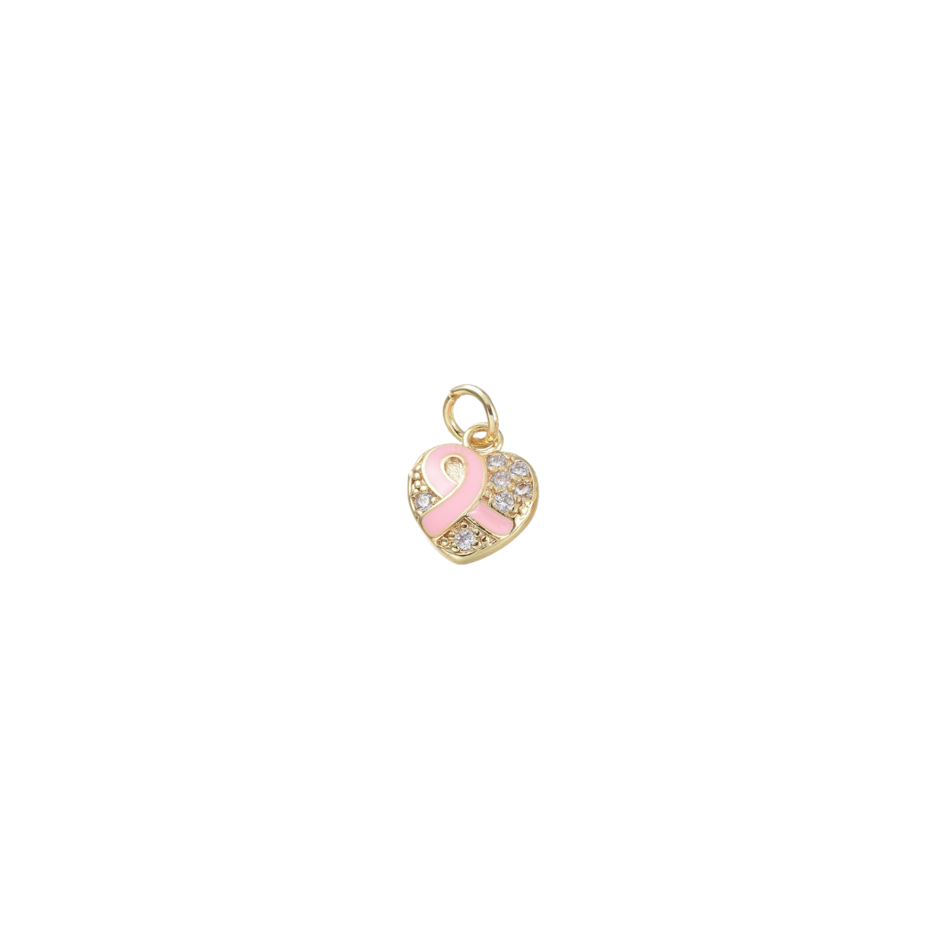 Gold Breast Cancer Ribbon Heart Charm