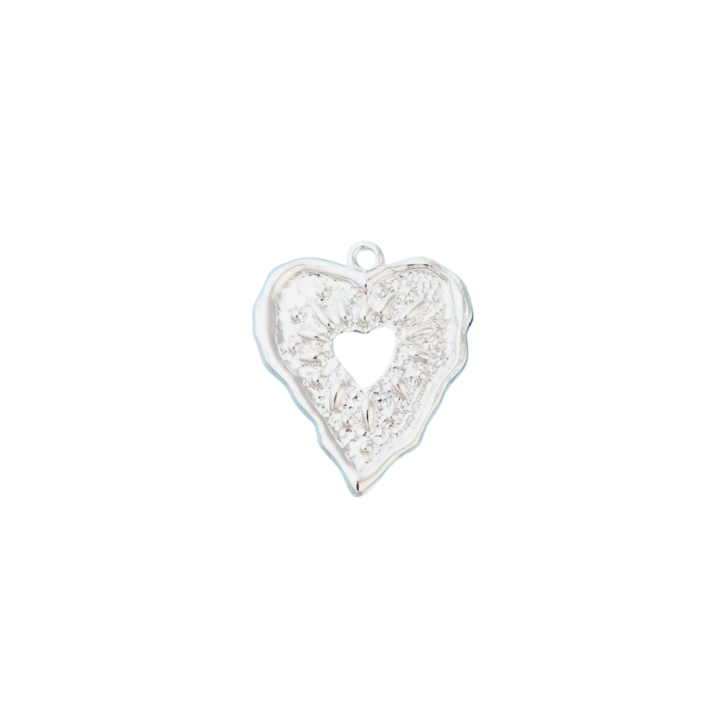 Silver Embossed Heart Charm