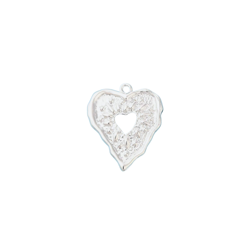 Silver Embossed Heart Charm