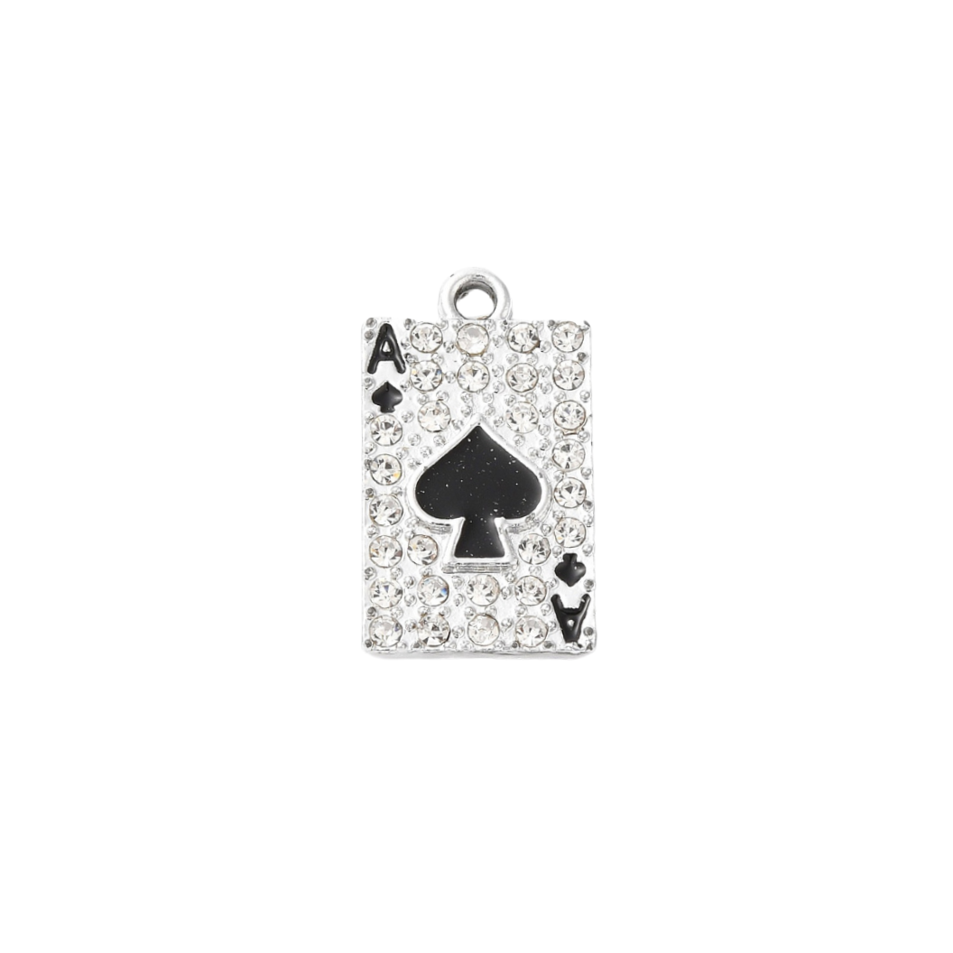 Silver Ace of Spades Card Charm