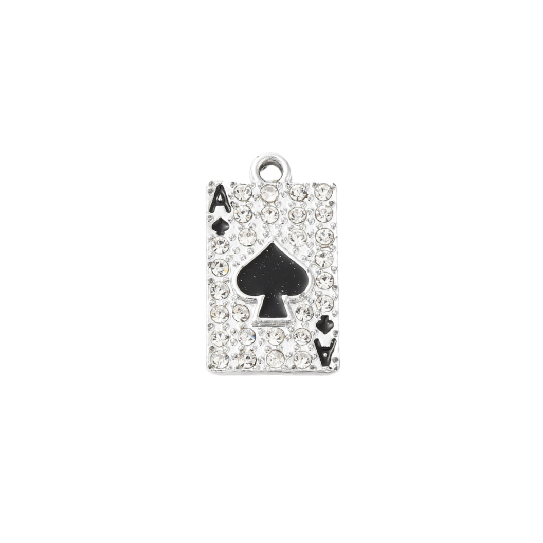 Silver Ace of Spades Card Charm