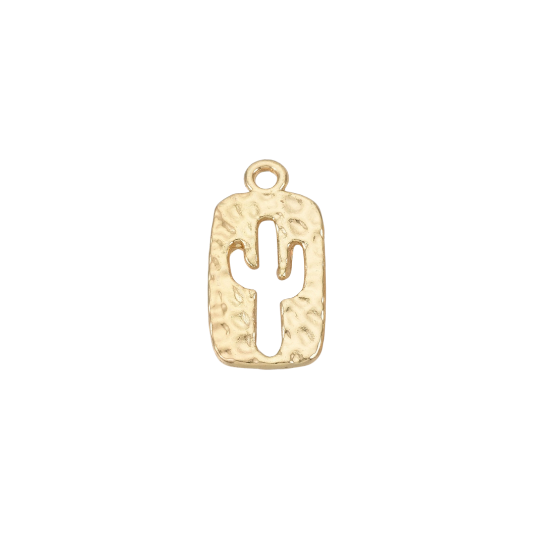 Gold cactus-shaped pendant on a white background