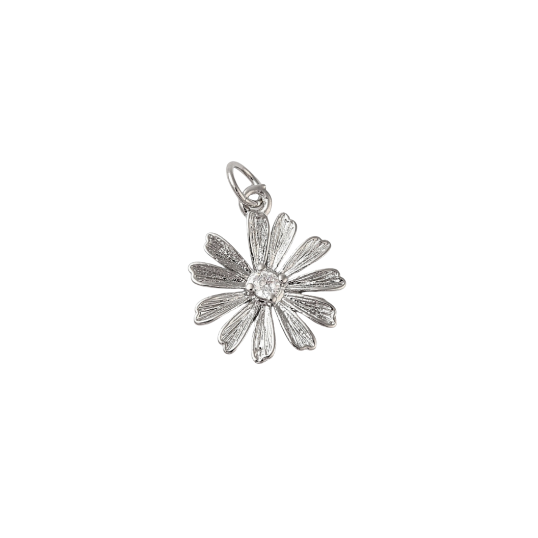 Silver Flower with Rhinestone Charm