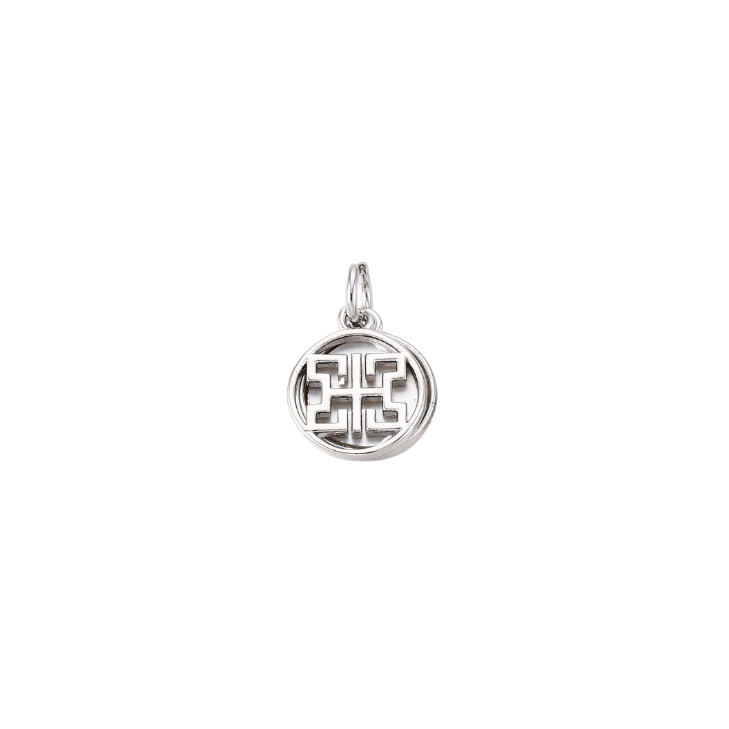 Silver round charm on whitebackground