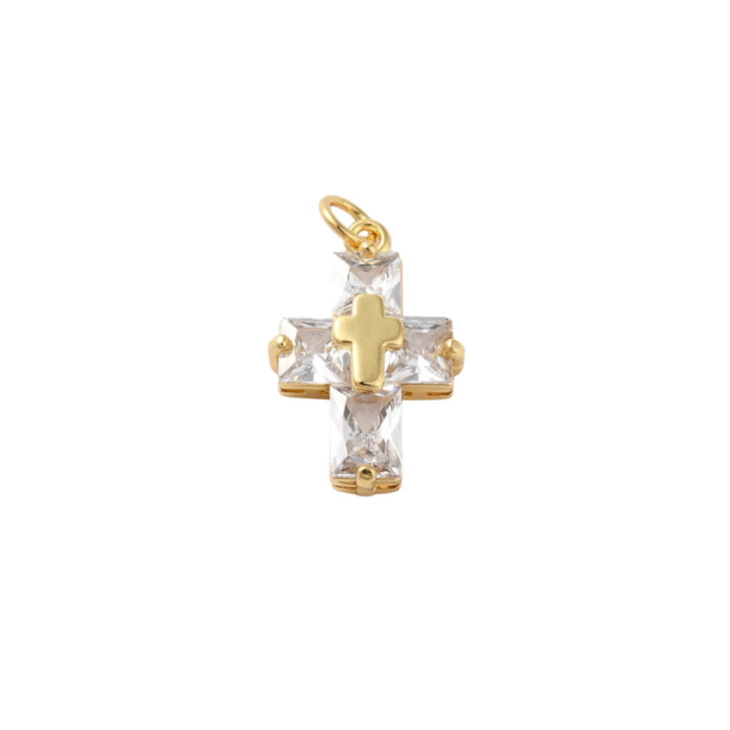 Gold Cubic Zirconia Cross Charm
