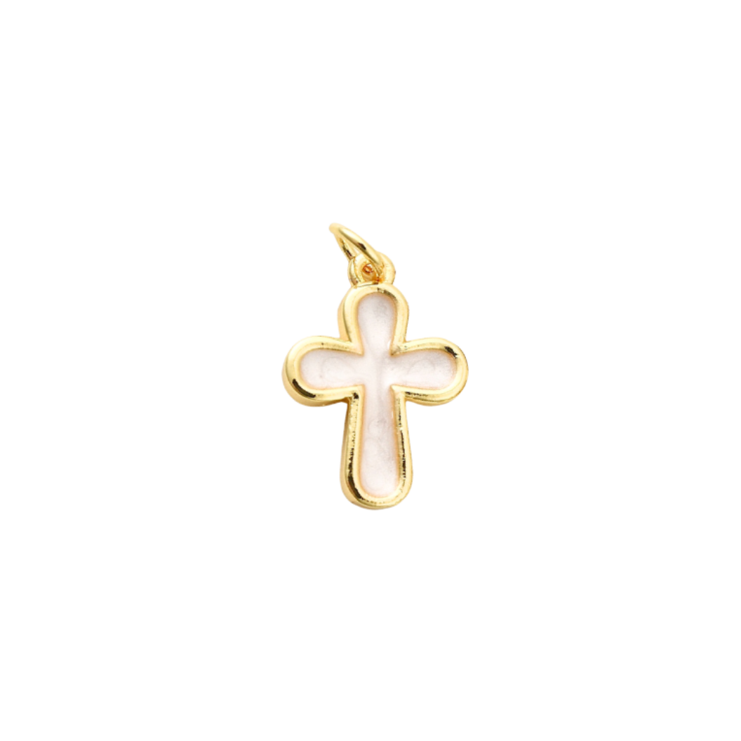 Gold White Cross Charm
