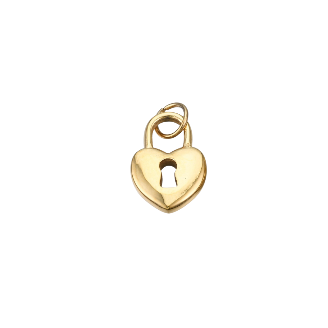 Gold heart-shaped keyhole pendant on a white background