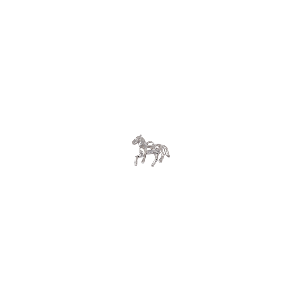Silver horse pendant on a white background