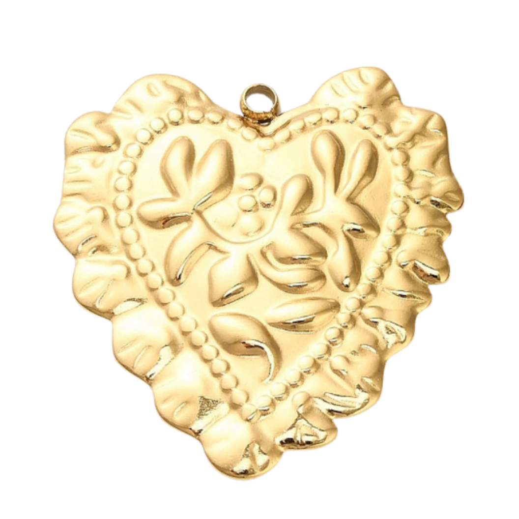 Gold Scalloped Flora Heart Charm | Waterproof Stainless Steel