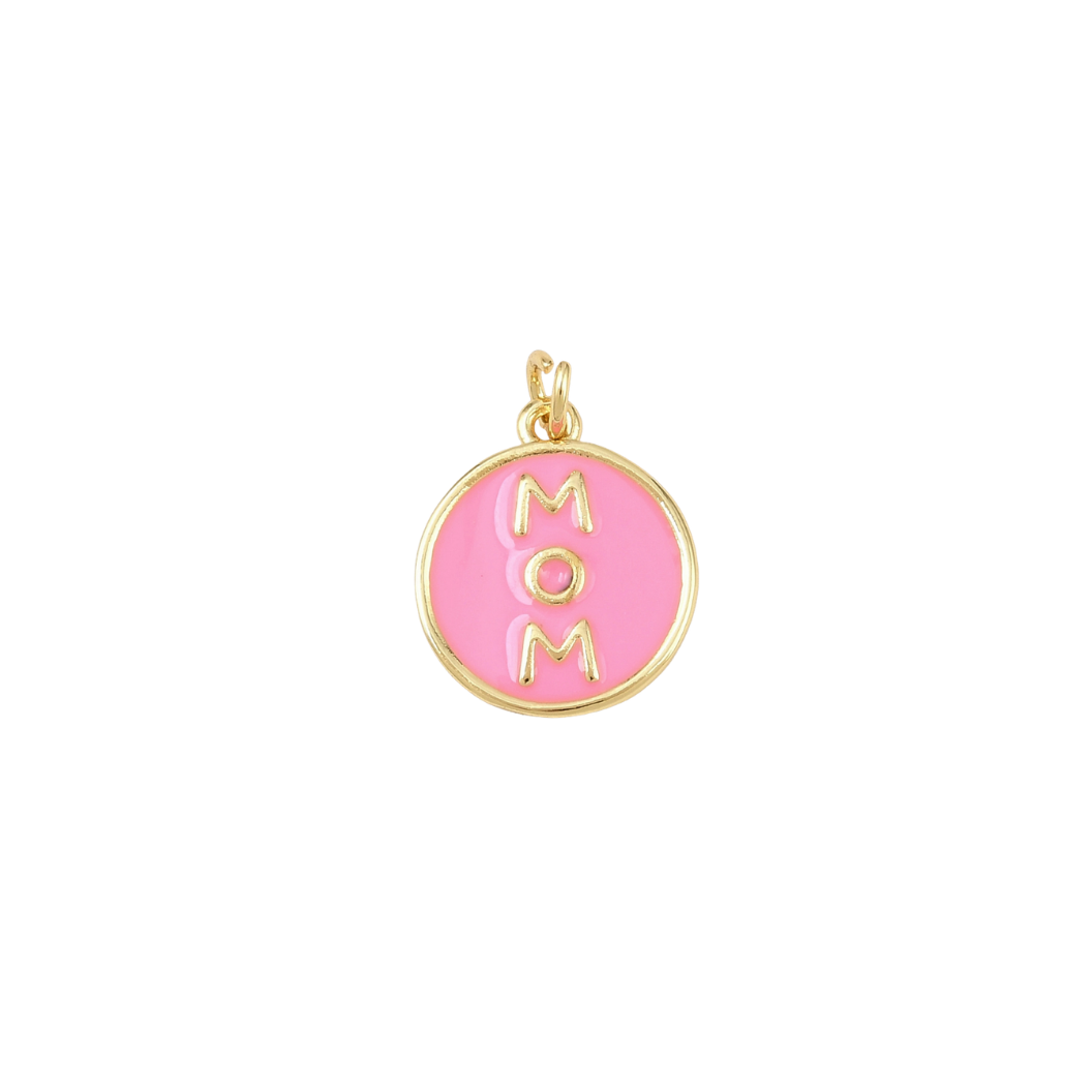 Gold Cherished "Mom" Pink Charm