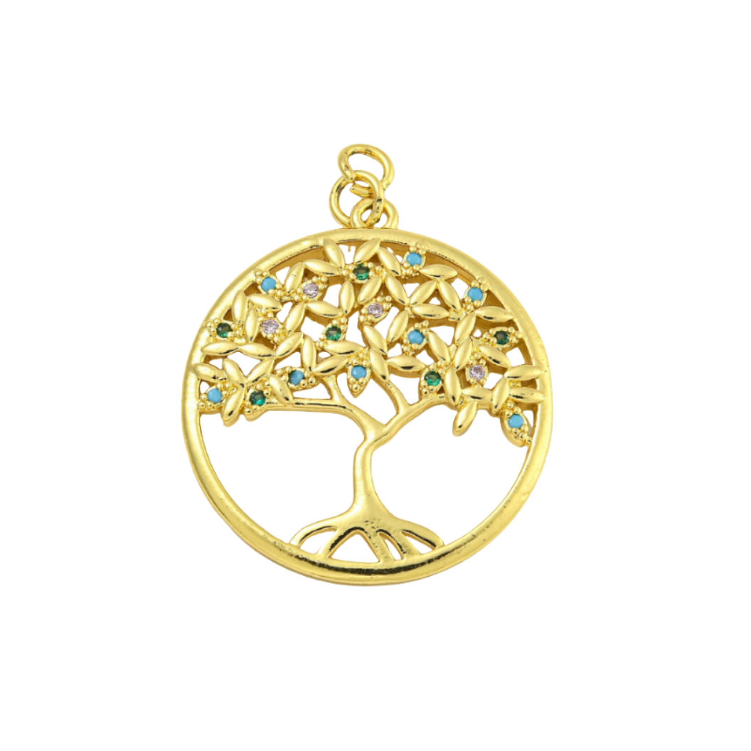 Gold Tree of Life Cubic Zirconia Charm