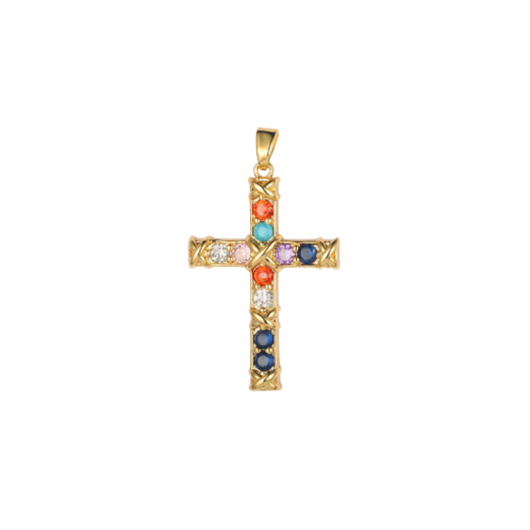 Front view of the Gold Jewel Cross Charm
