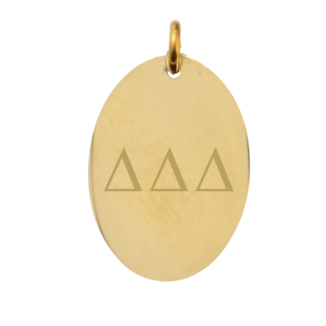 Delta Delta Delta Large Gold Oval Sorority Charm - Horizontal Greek Letters | Waterproof, Hypoallergenic & Tarnish Resistant