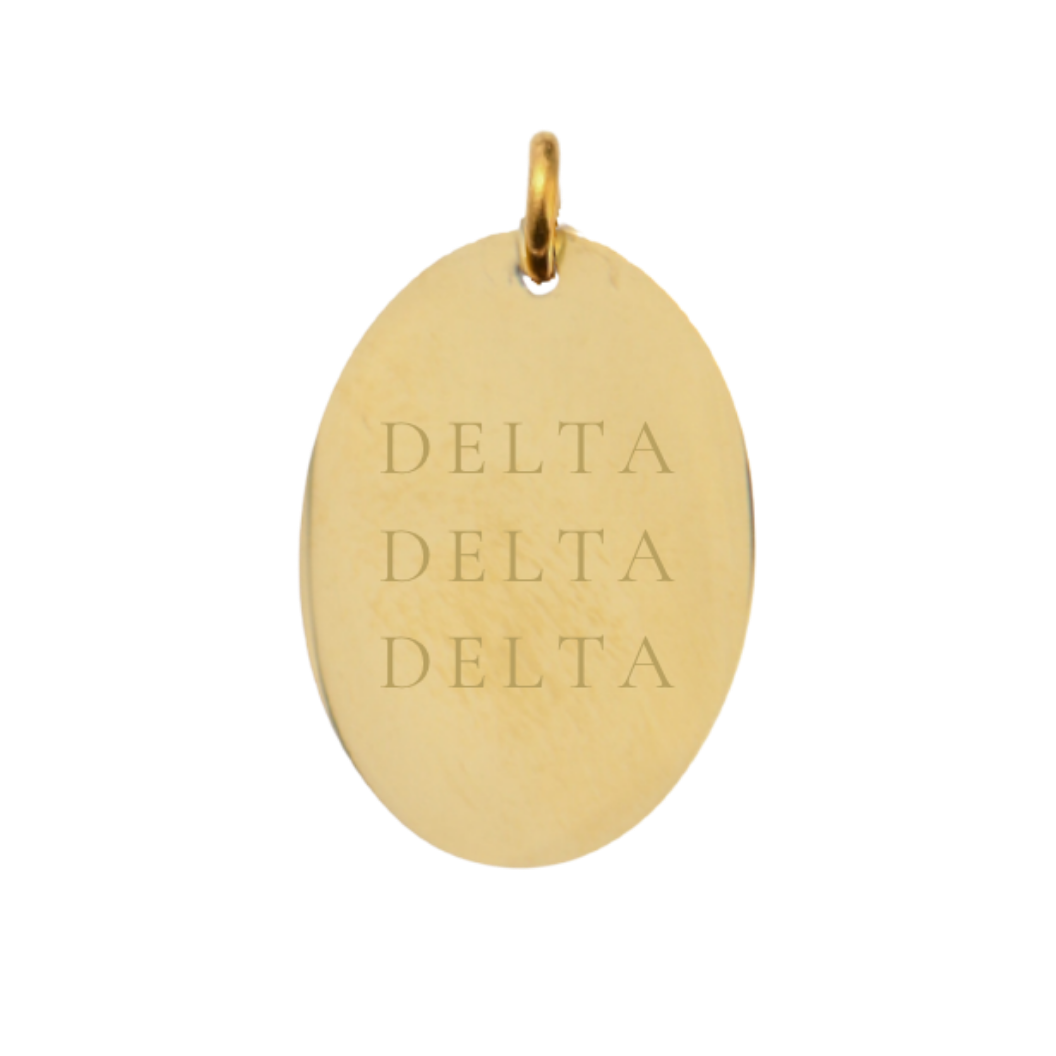 Delta Delta Delta Large Gold Oval Sorority Charm - Full Sorority Name | Waterproof, Hypoallergenic & Tarnish Resistant