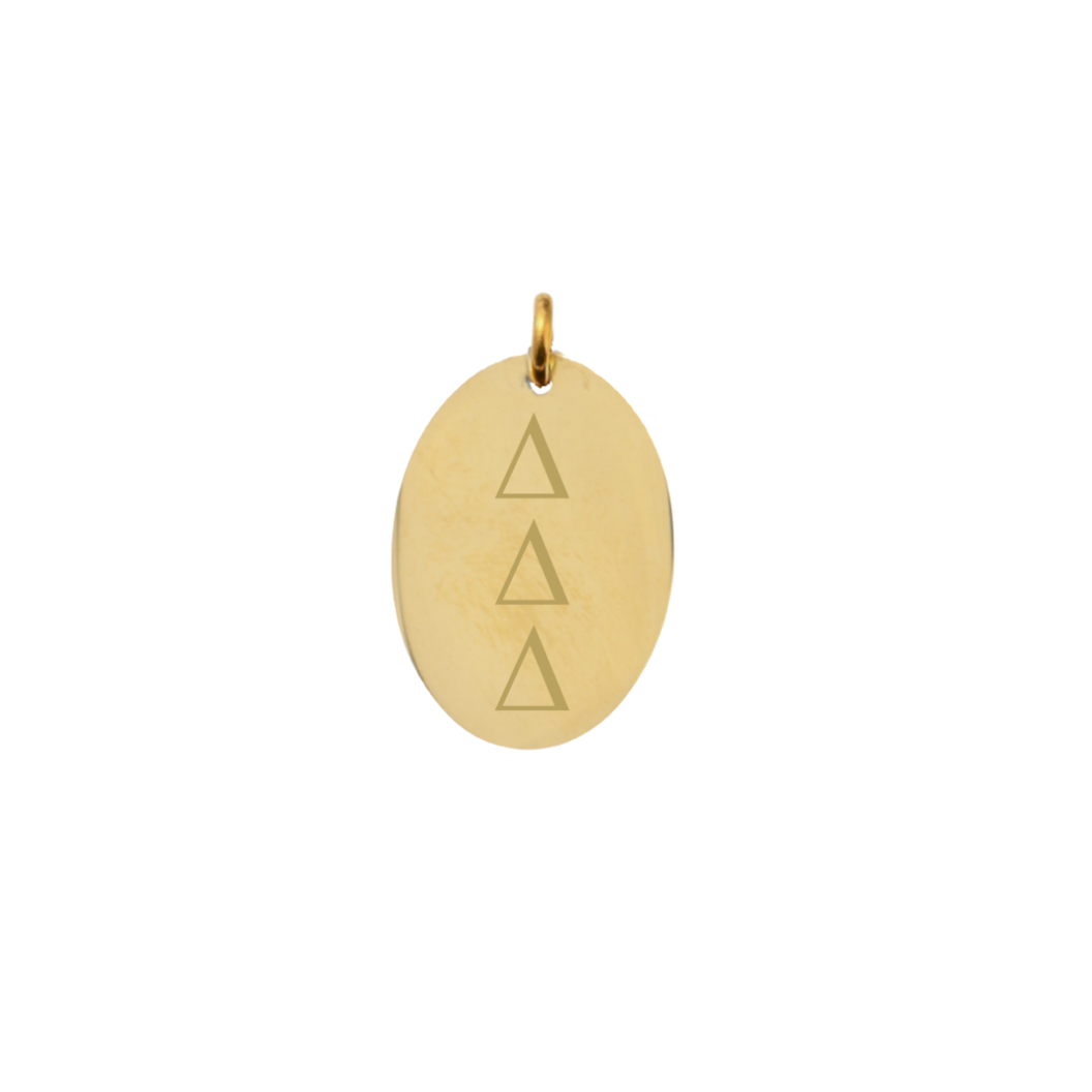Delta Delta Delta Small Gold Oval Sorority Charm - Vertical Stacked Greek Letters | Waterproof, Hypoallergenic & Tarnish Resistant