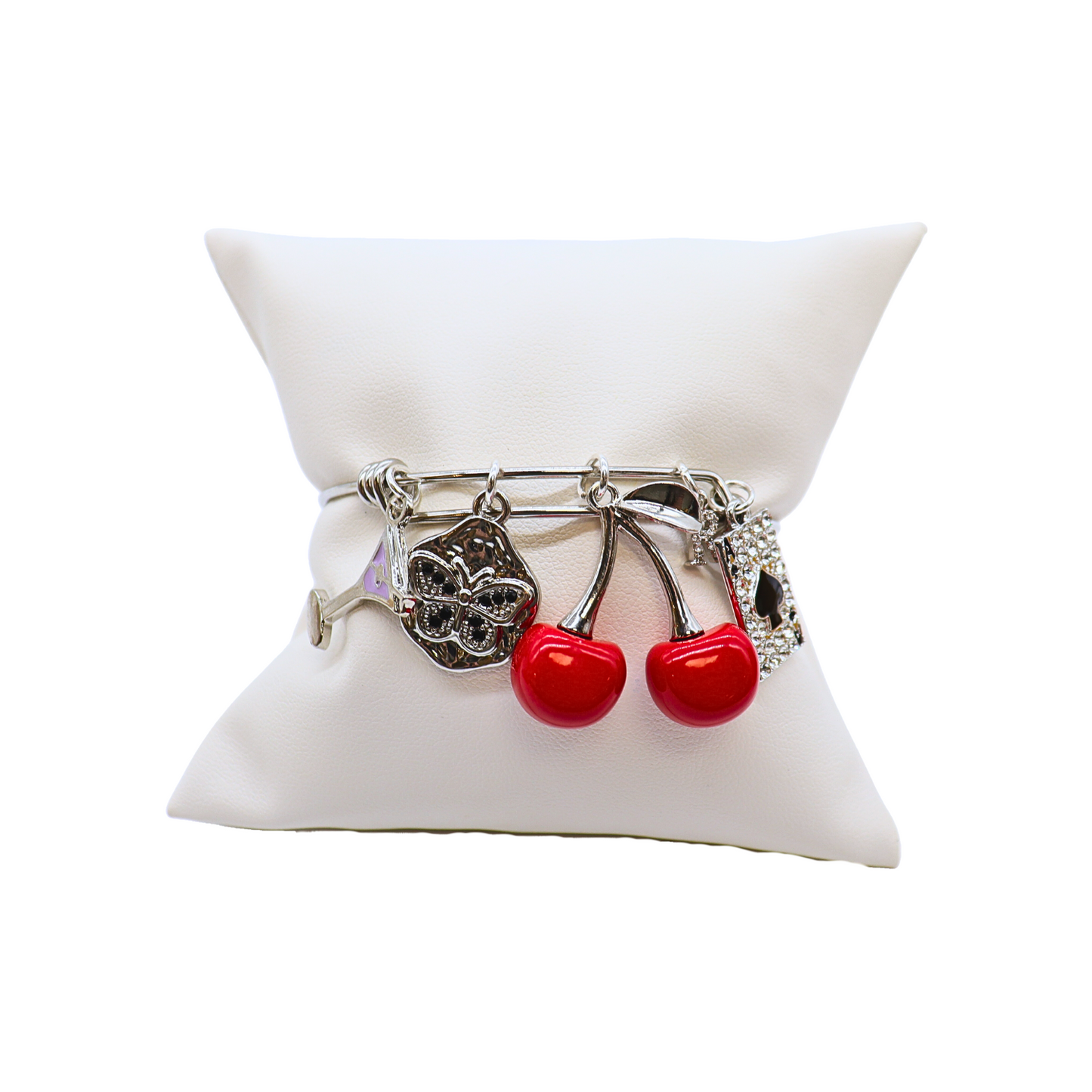 Front of the Silver Expandable Charm Bracelet with an assortment of charms attached