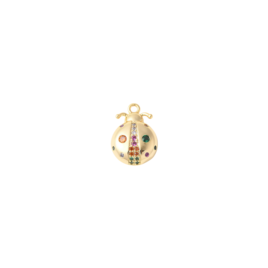 Transparent front view of the Gold Beetle with Multi Color Pave Charm