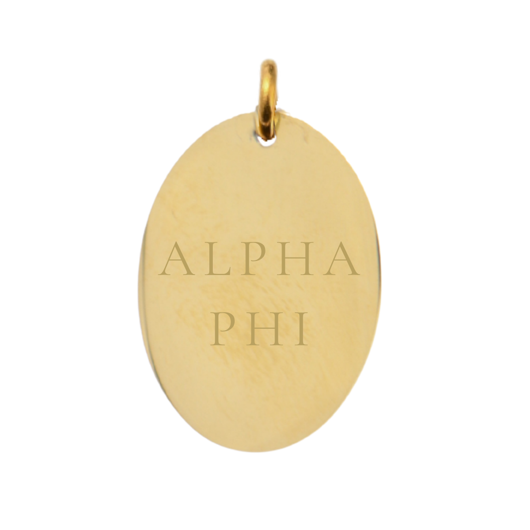 Alpha Phi Large Gold Oval Sorority Charm - Full Sorority Name | Waterproof, Hypoallergenic & Tarnish Resistant