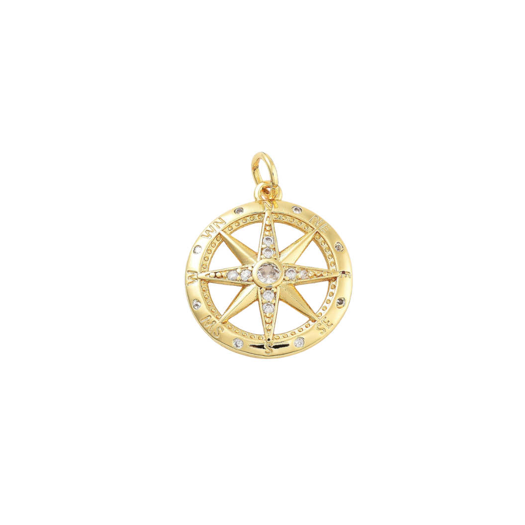 Transparent view of the Gold Cubic Zirconia Compass Charm
