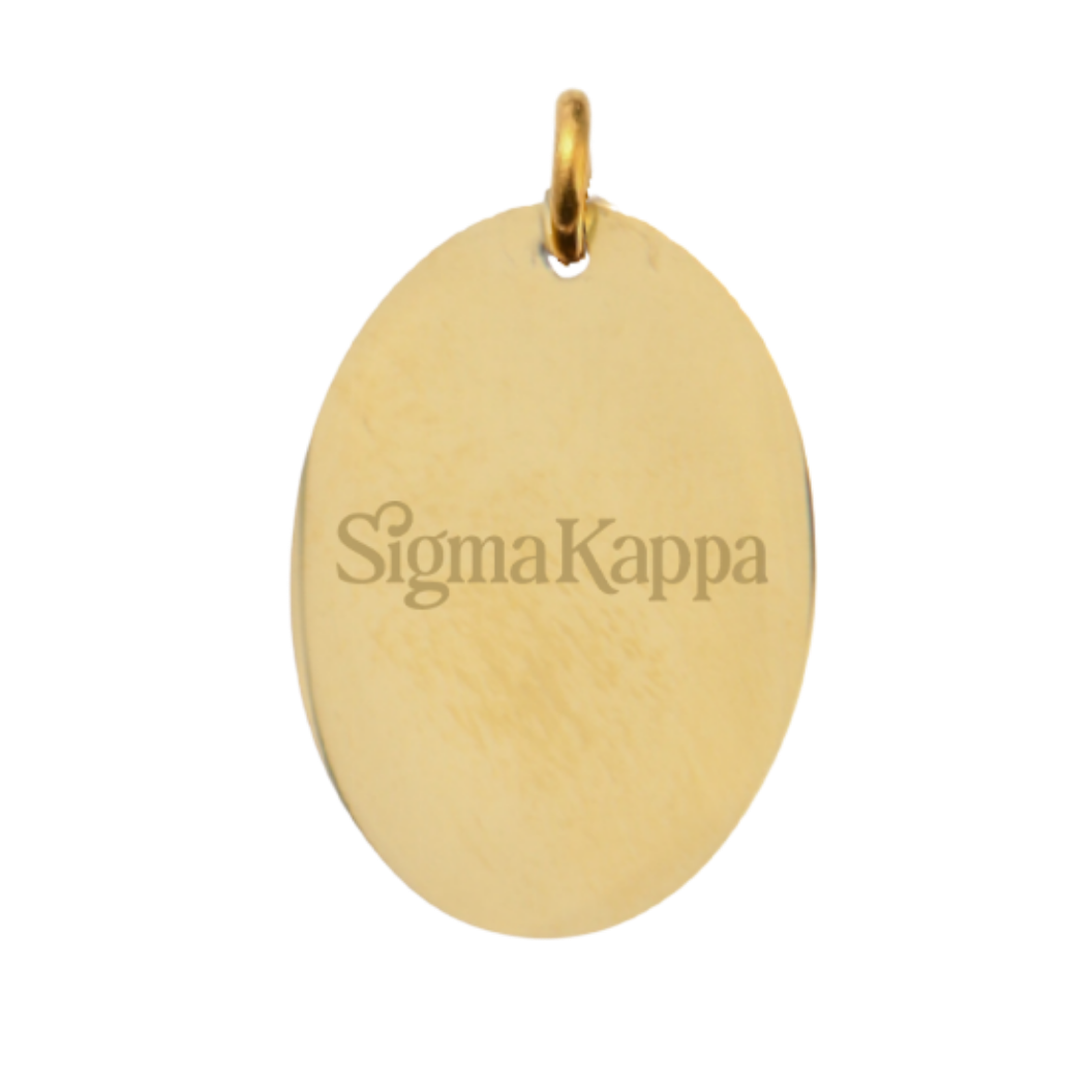 Sigma Kappa Large Gold Oval Sorority Charm - New Primary Logo | Waterproof, Hypoallergenic & Tarnish Resistant