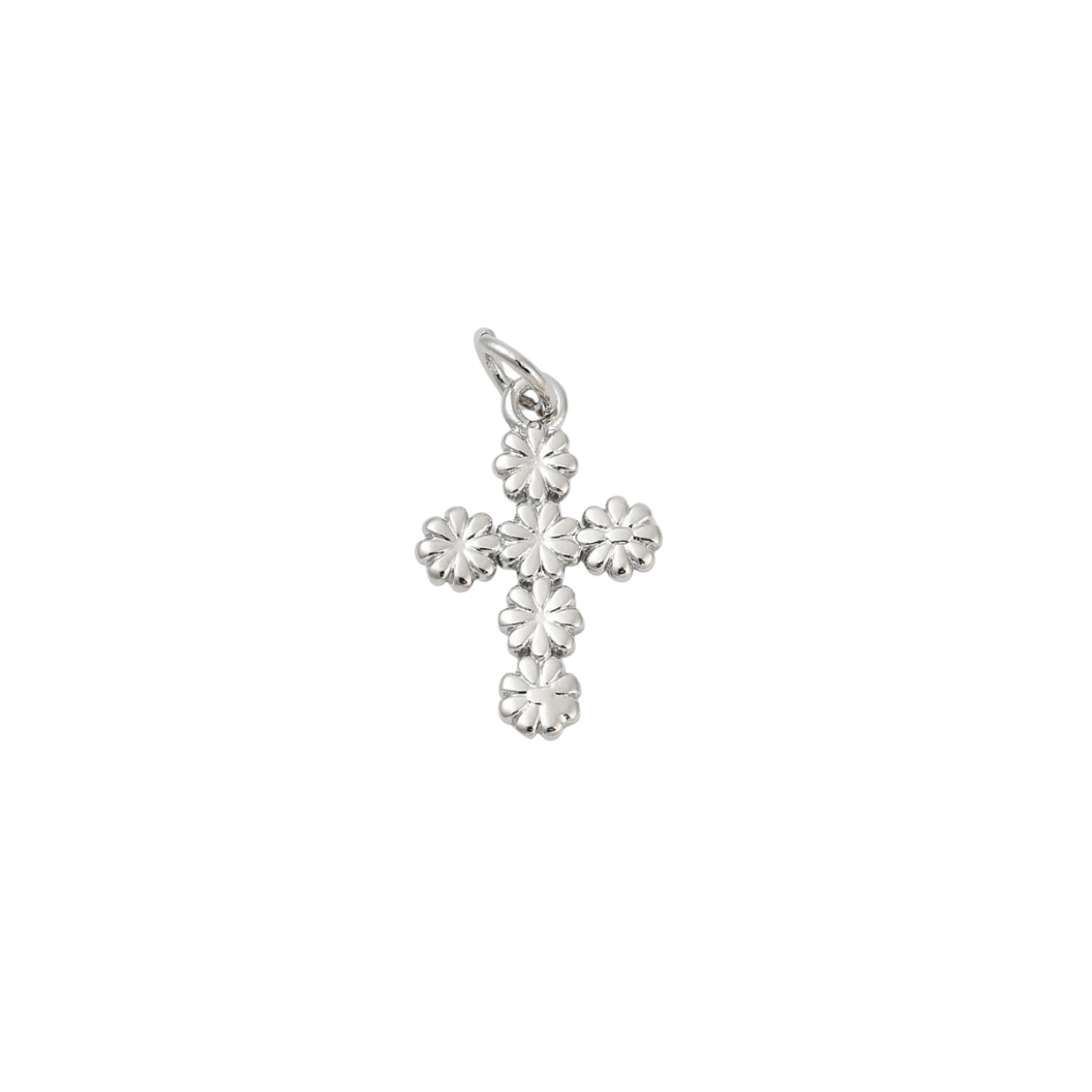 Front view of the Silver Daisy Cross Charm