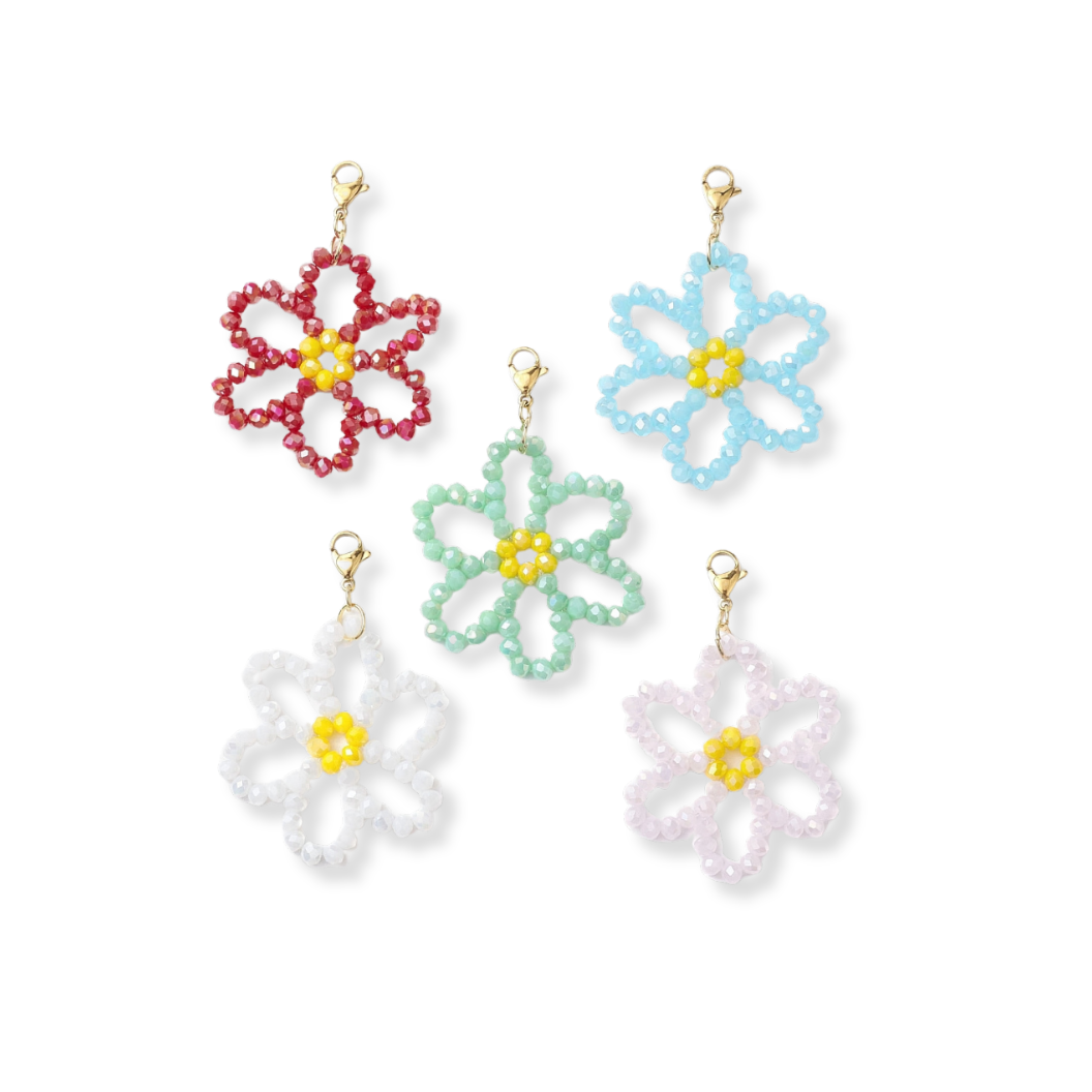 Front view of five Beaded Flower Charms | Assorted
