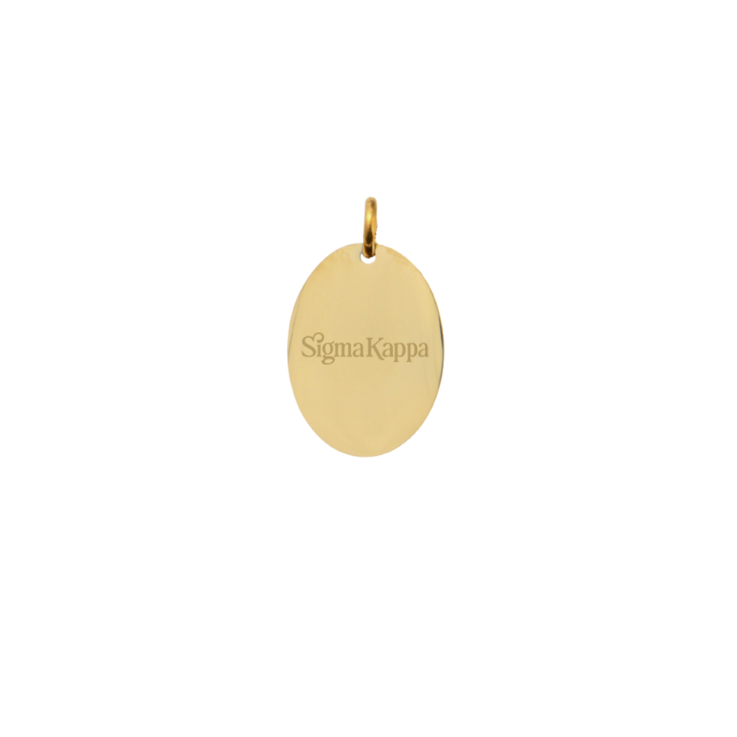 Sigma Kappa Small Gold Oval Sorority Charm - New Primary Logo | Waterproof, Hypoallergenic & Tarnish Resistant