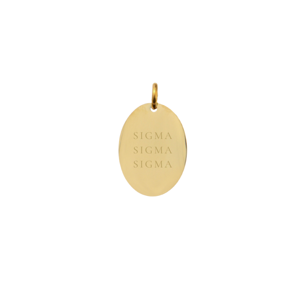 Sigma Sigma Sigma Small Gold Oval Sorority Charm - Full Sorority Name | Waterproof, Hypoallergenic & Tarnish Resistant