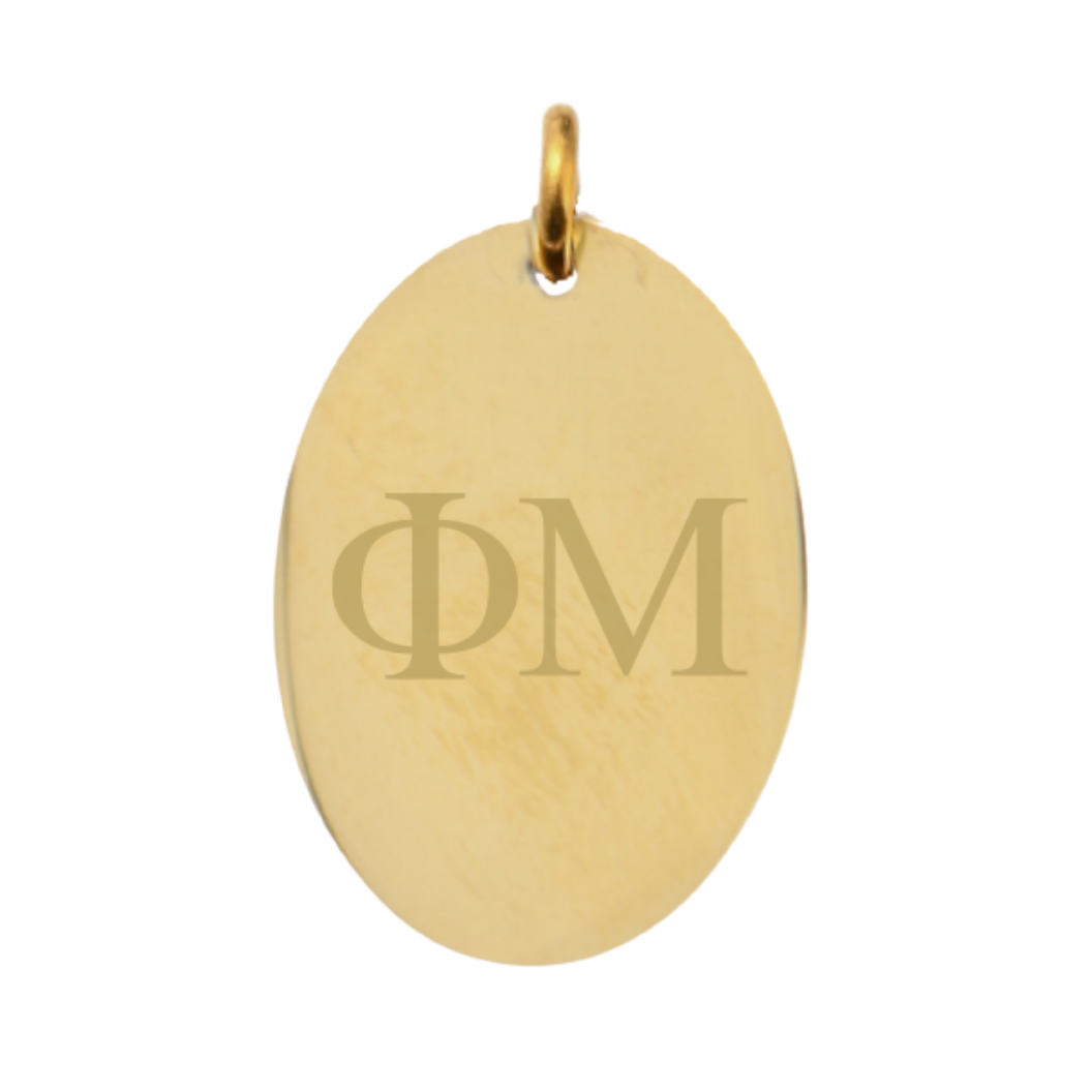 Phi Mu Large Gold Oval Sorority Charm - Horizontal Greek Letters