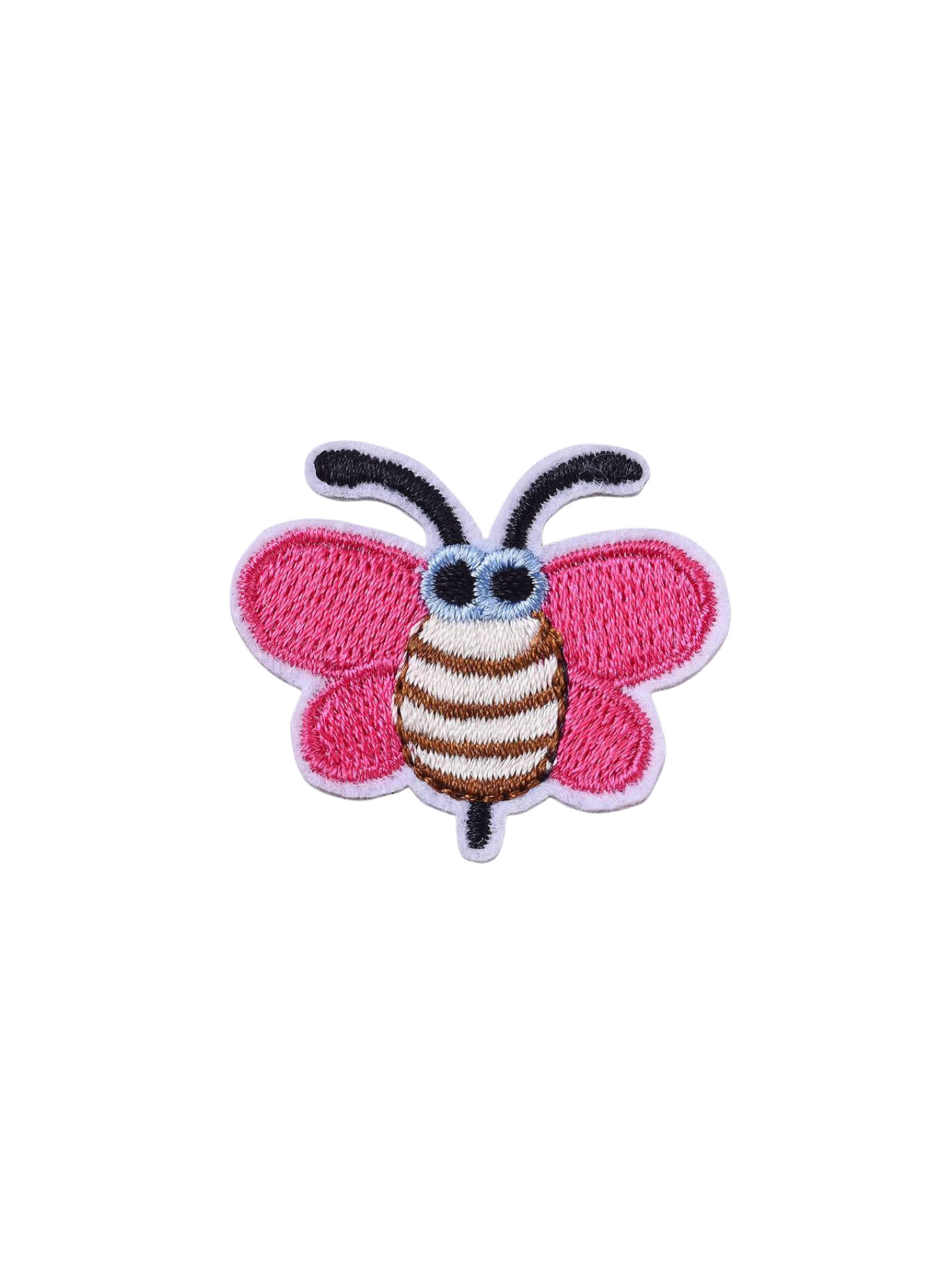 Front view of the Bumble Bee Patch / dark pink wings
