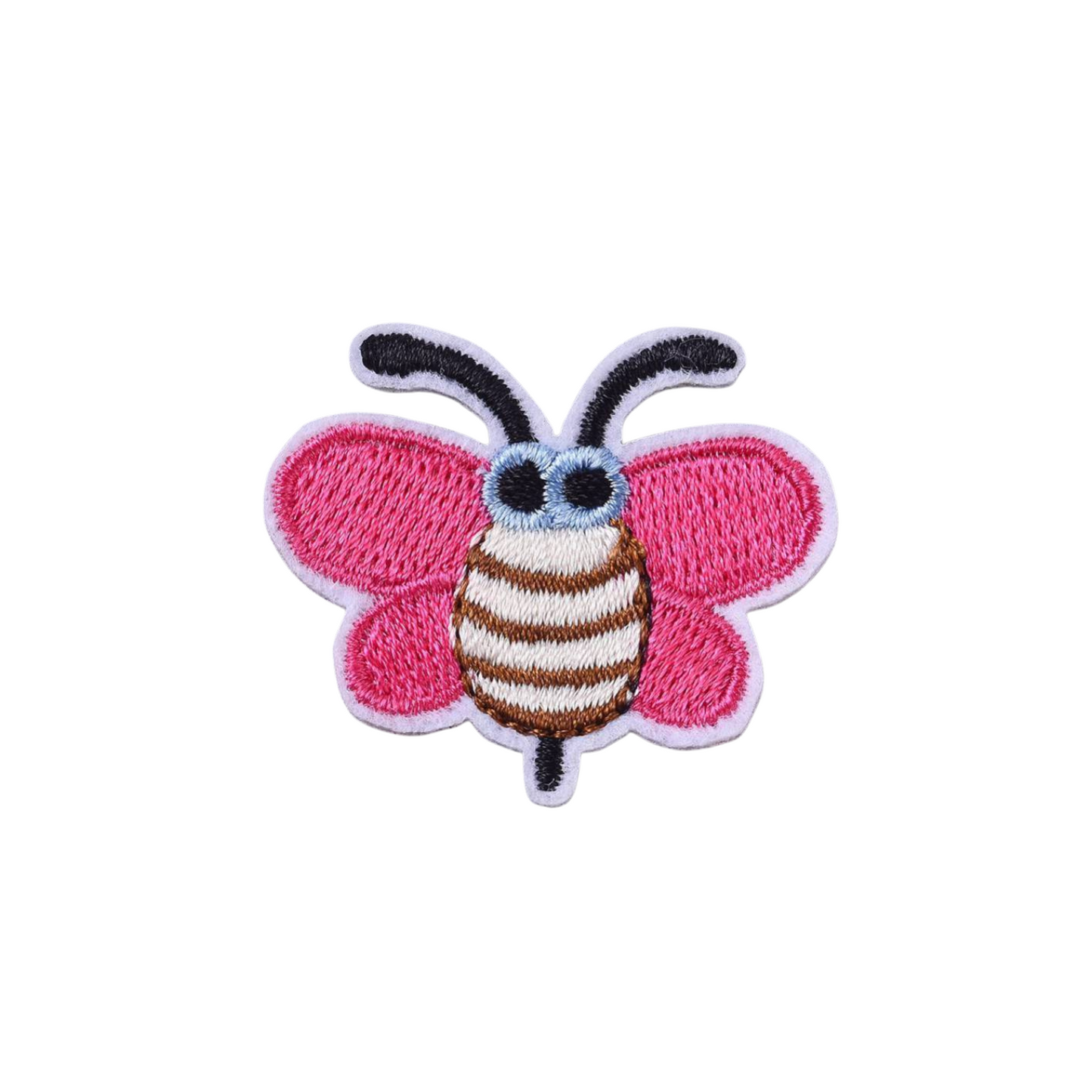 Front view of the Bumble Bee Patch / dark pink wings